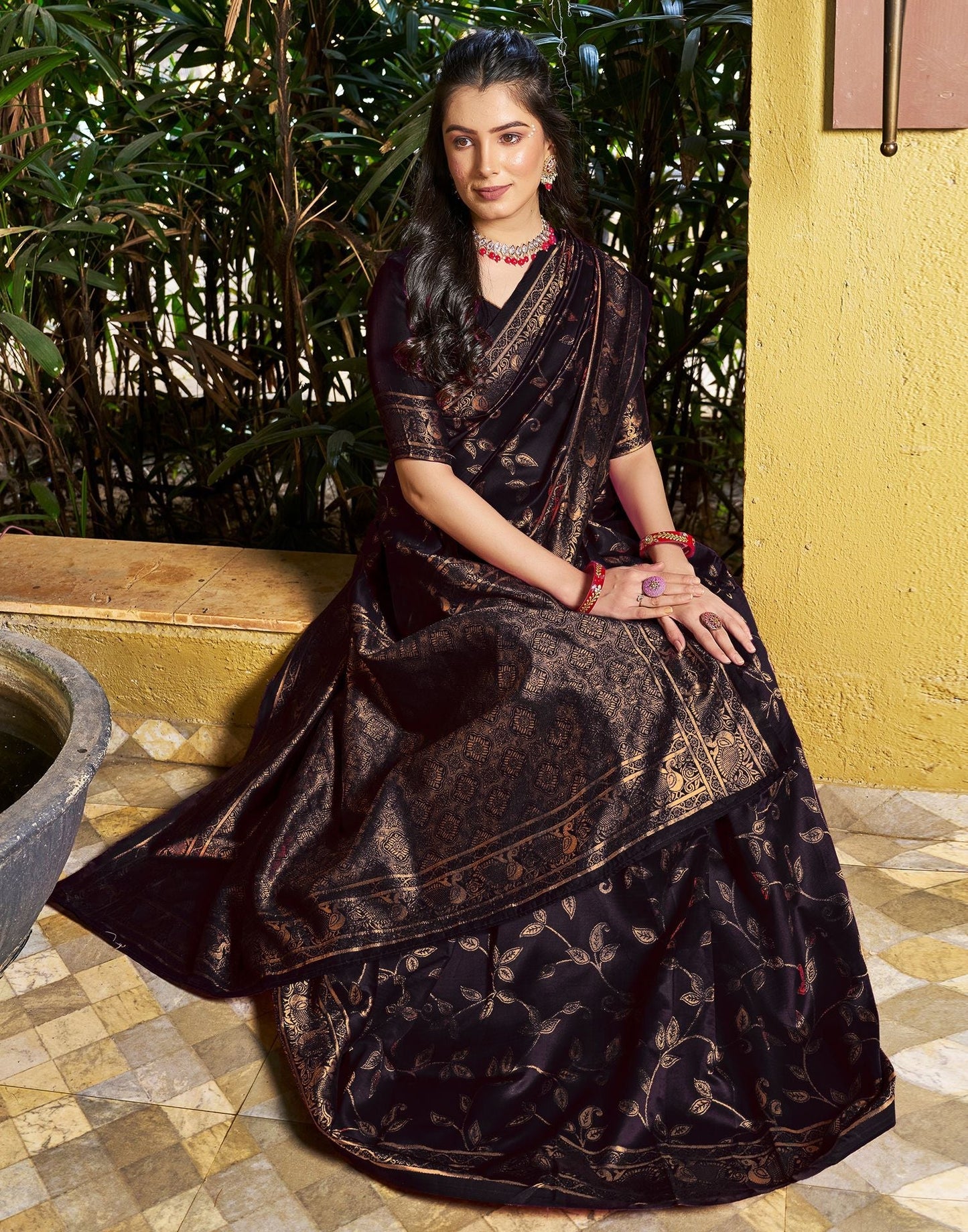 Black Jacquard Silk Saree