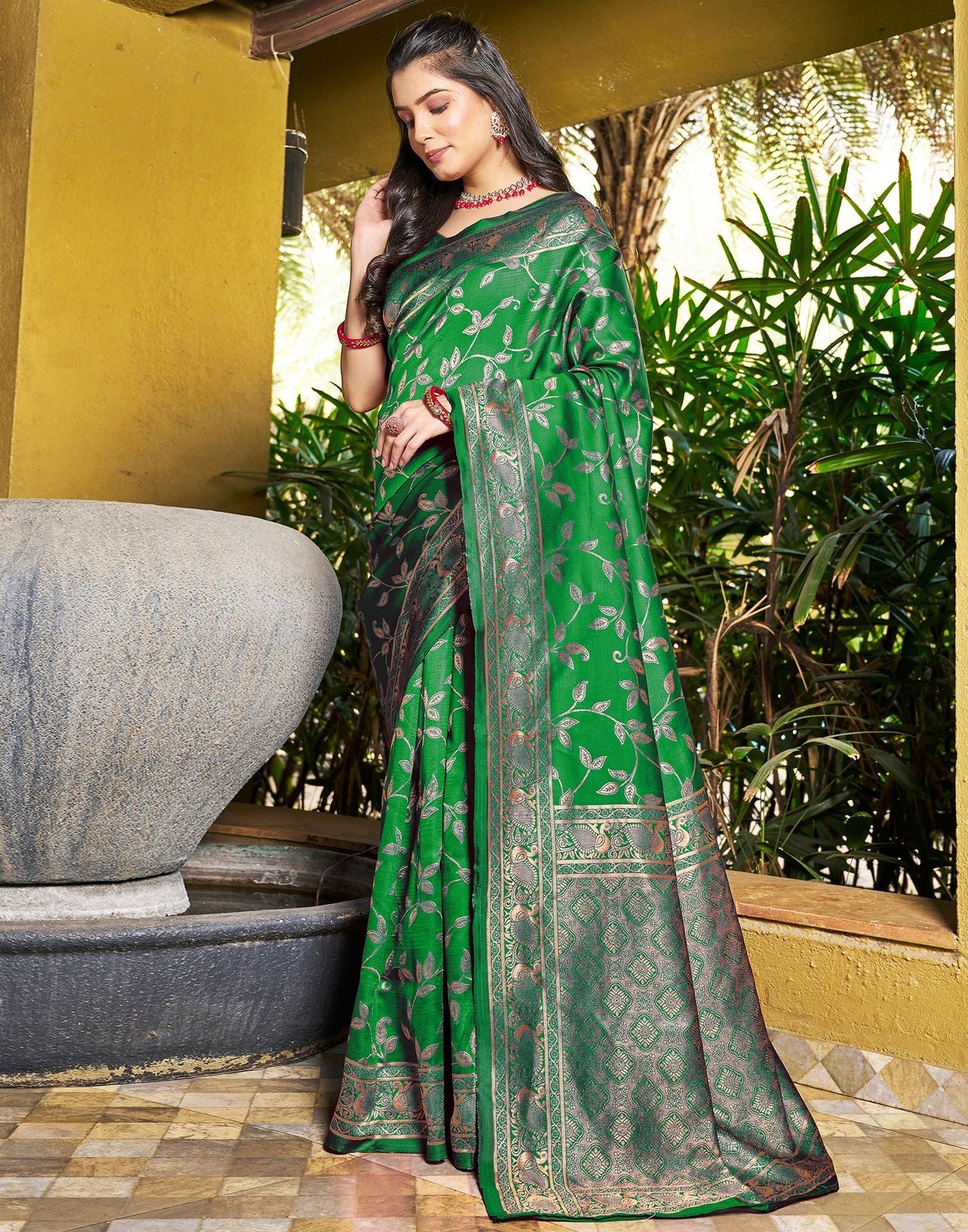 Green Jacquard Silk Saree