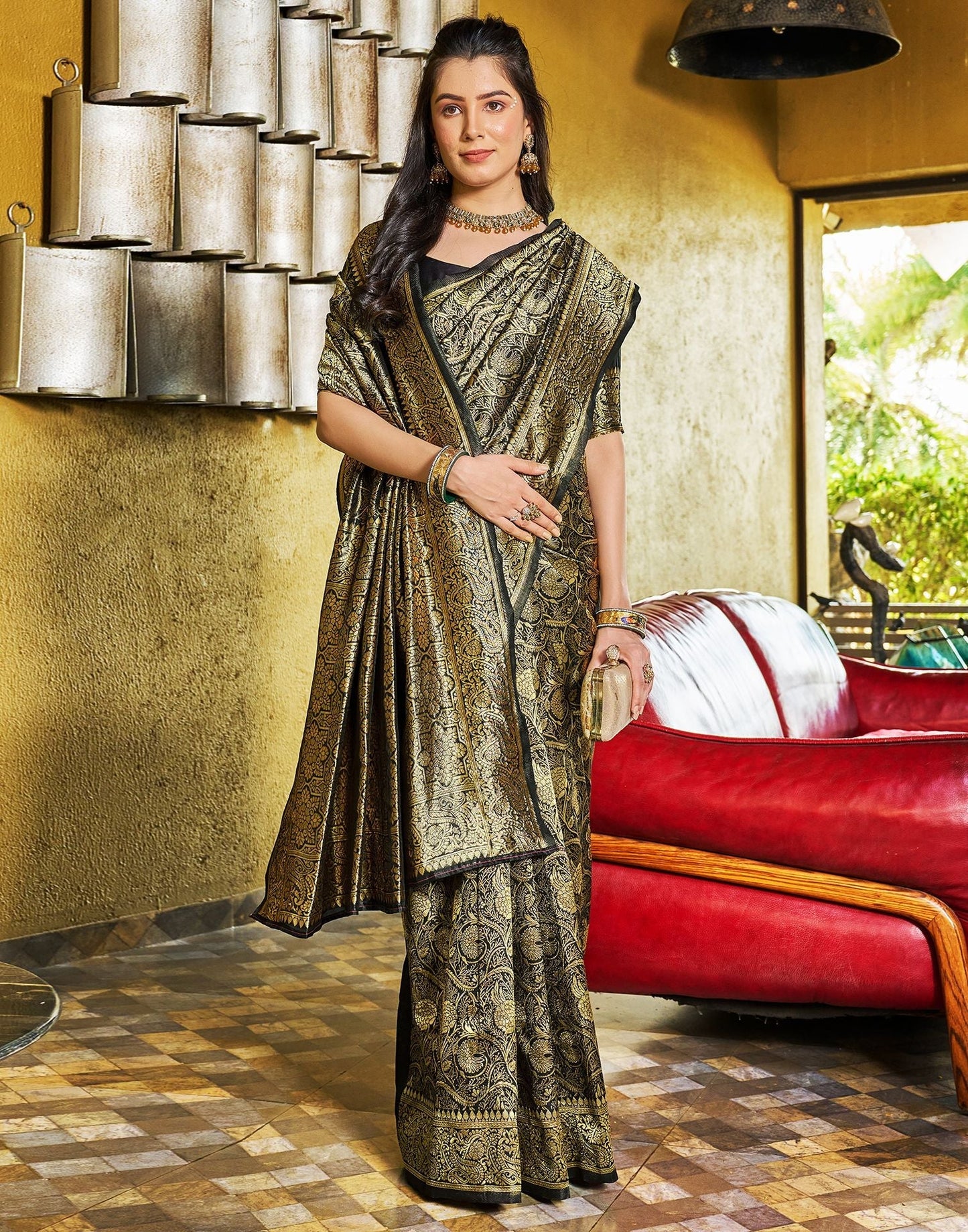 Black Jacquard Silk Saree