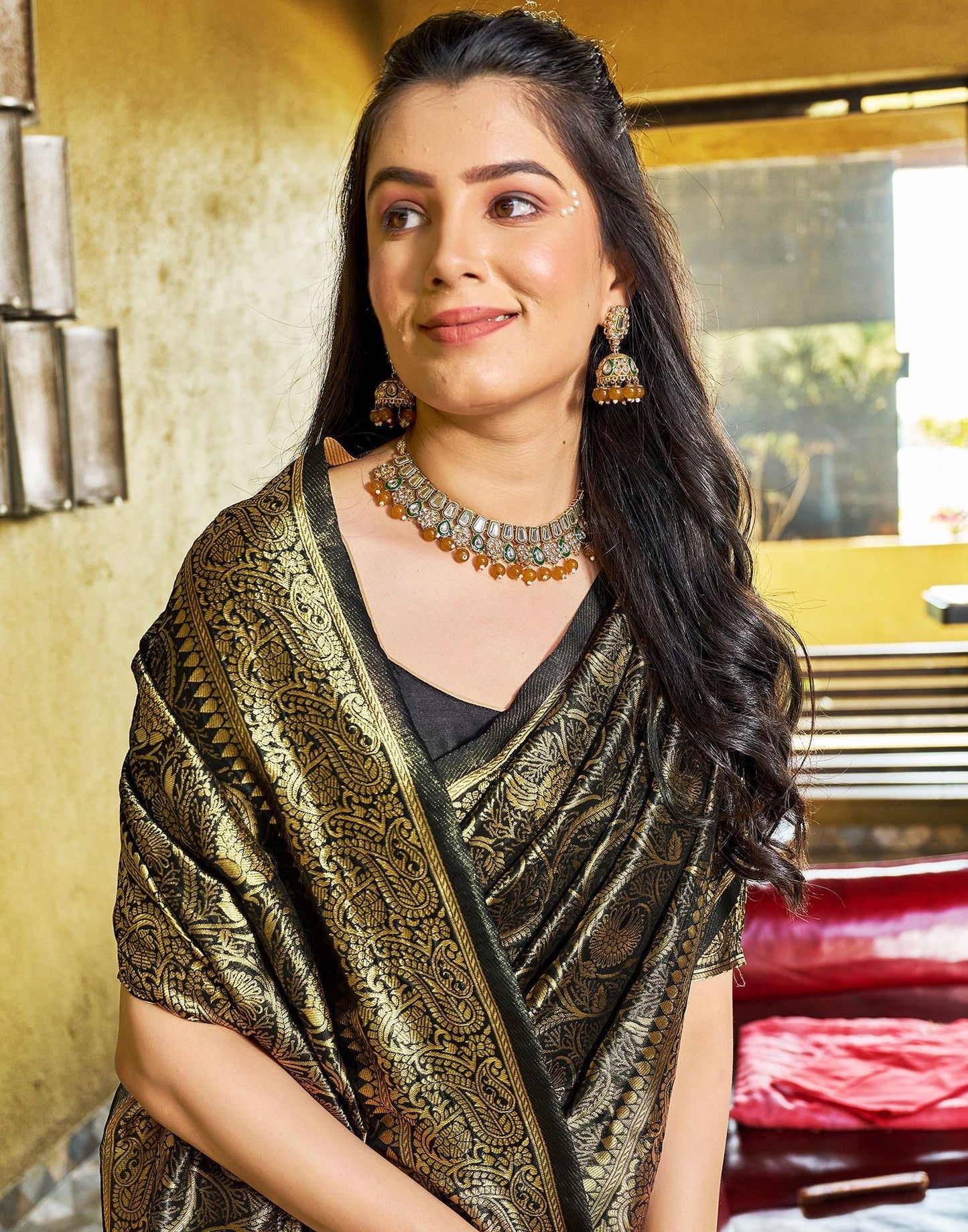 Black Jacquard Silk Saree