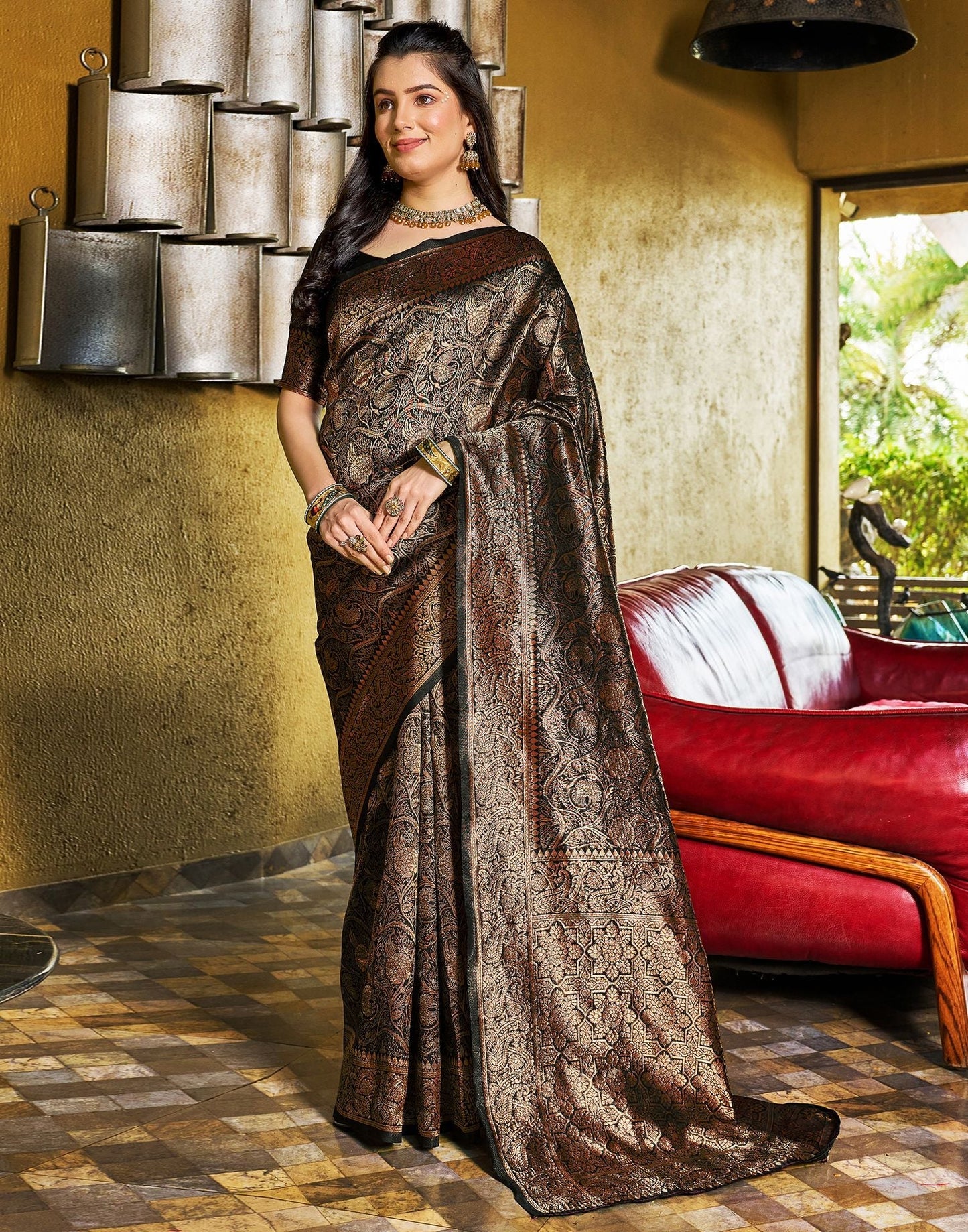 Black Jacquard Silk Saree