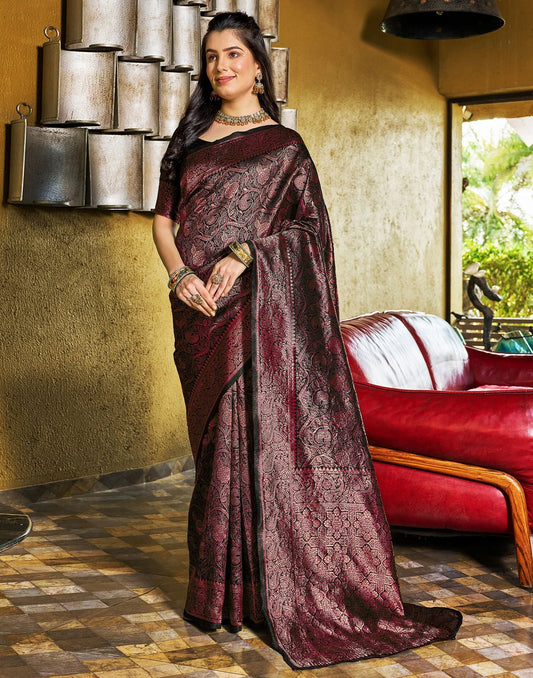 Black Jacquard Silk Saree