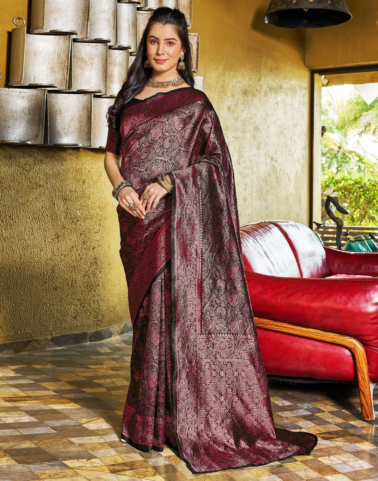 Black Jacquard Silk Saree