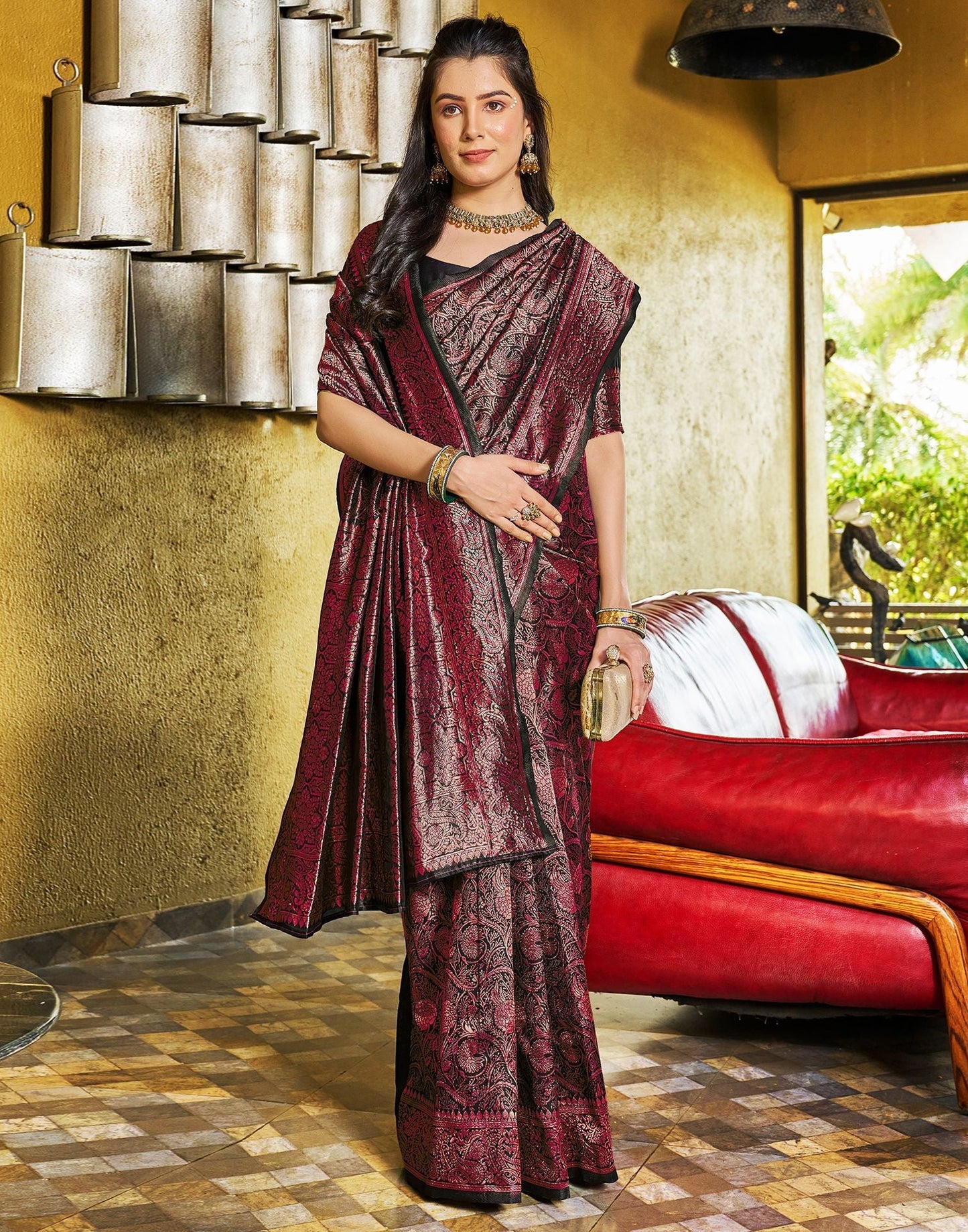 Black Jacquard Silk Saree