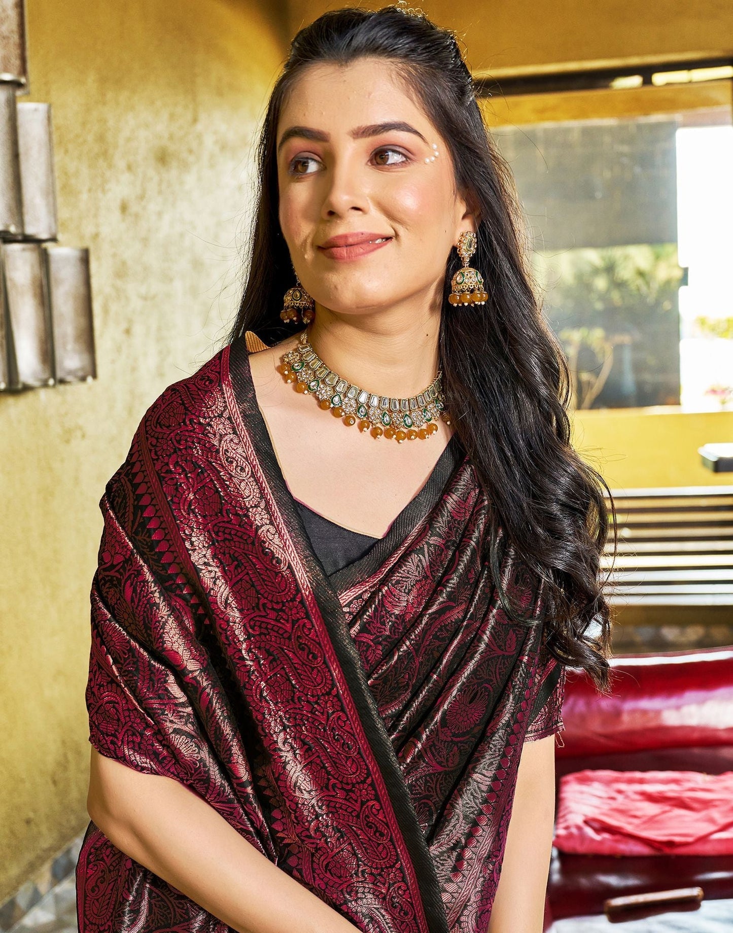 Black Jacquard Silk Saree