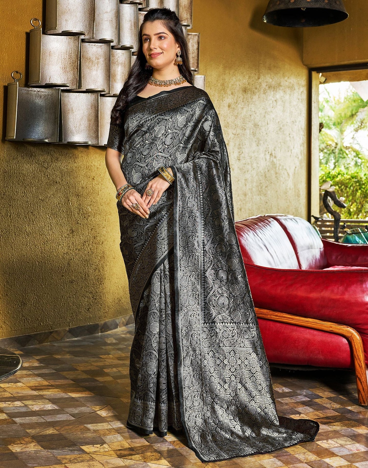 Black Jacquard Silk Saree