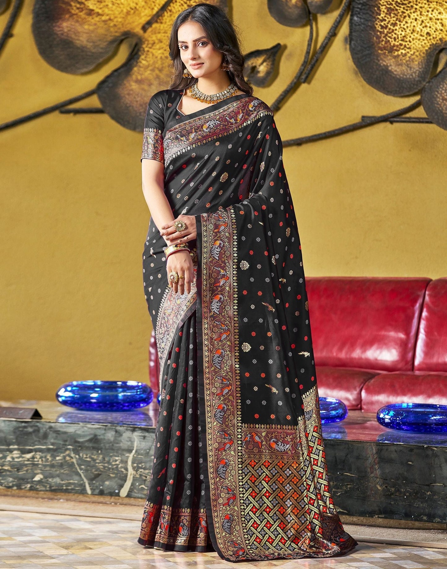 Black Jacquard Silk Saree