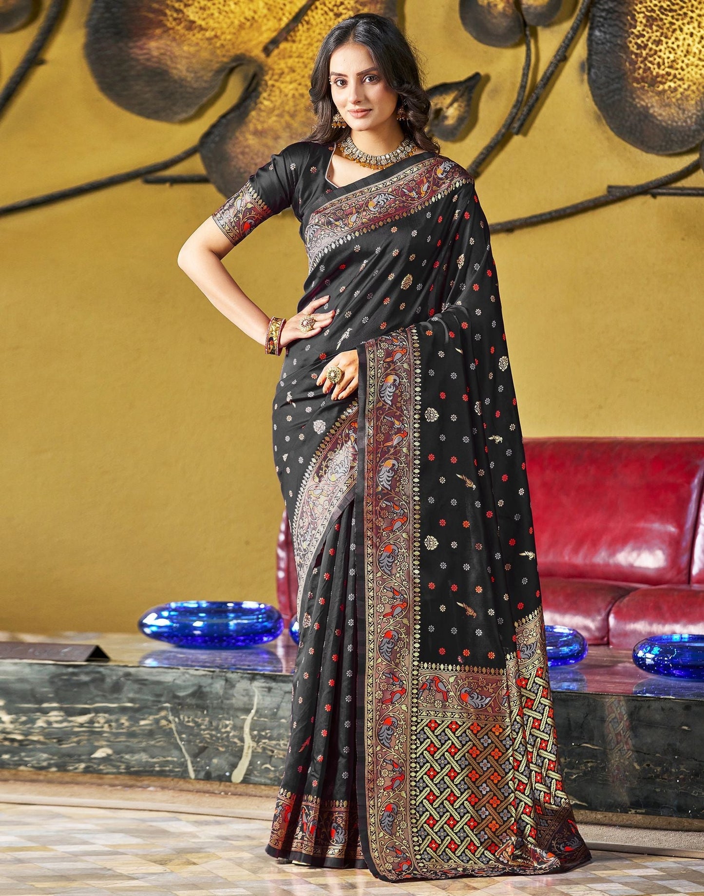 Black Jacquard Silk Saree