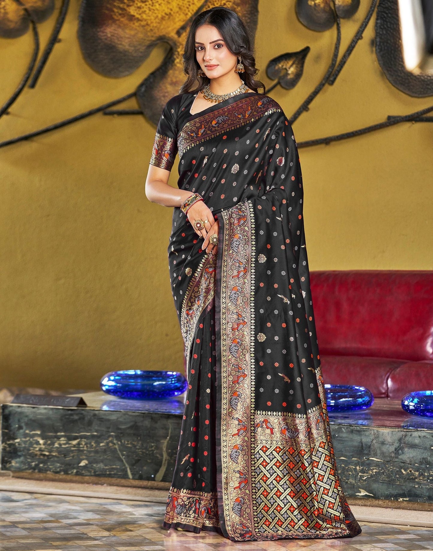 Black Jacquard Silk Saree