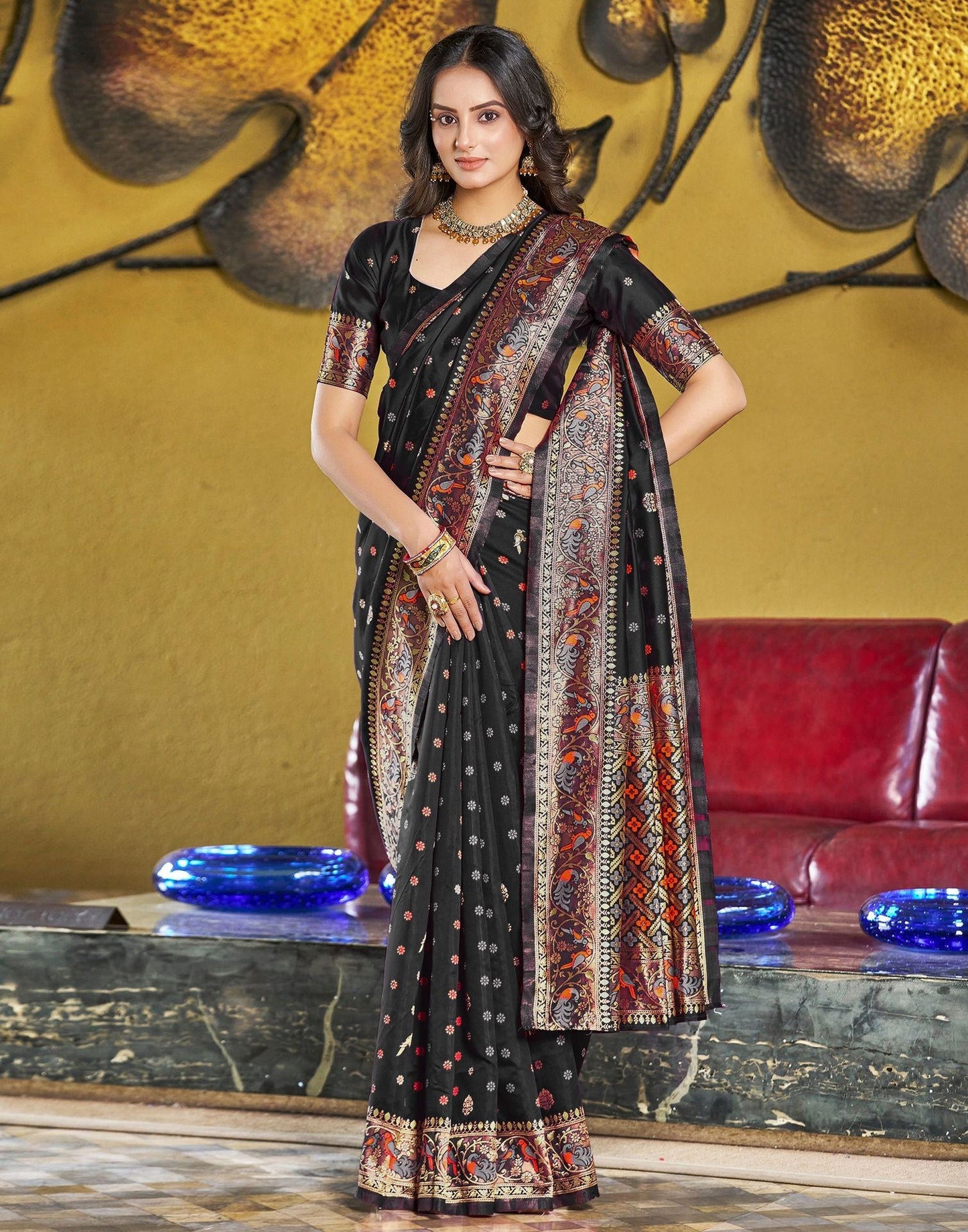 Black Jacquard Silk Saree