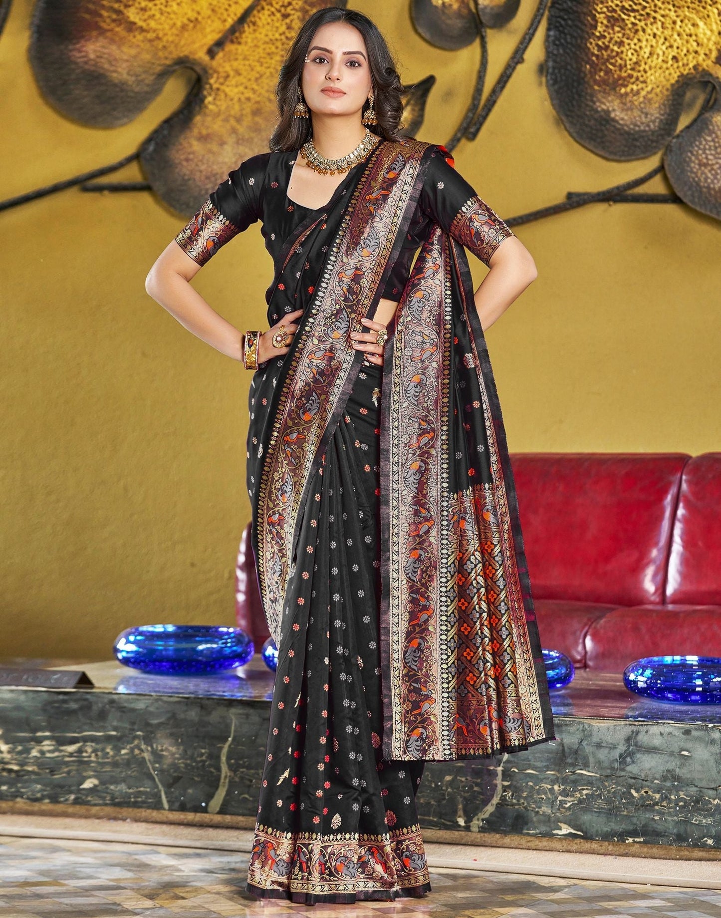 Black Jacquard Silk Saree