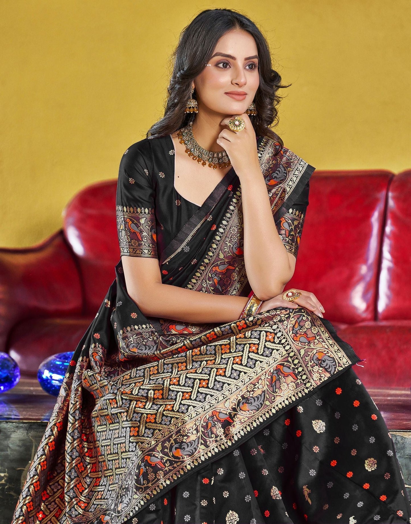 Black Jacquard Silk Saree