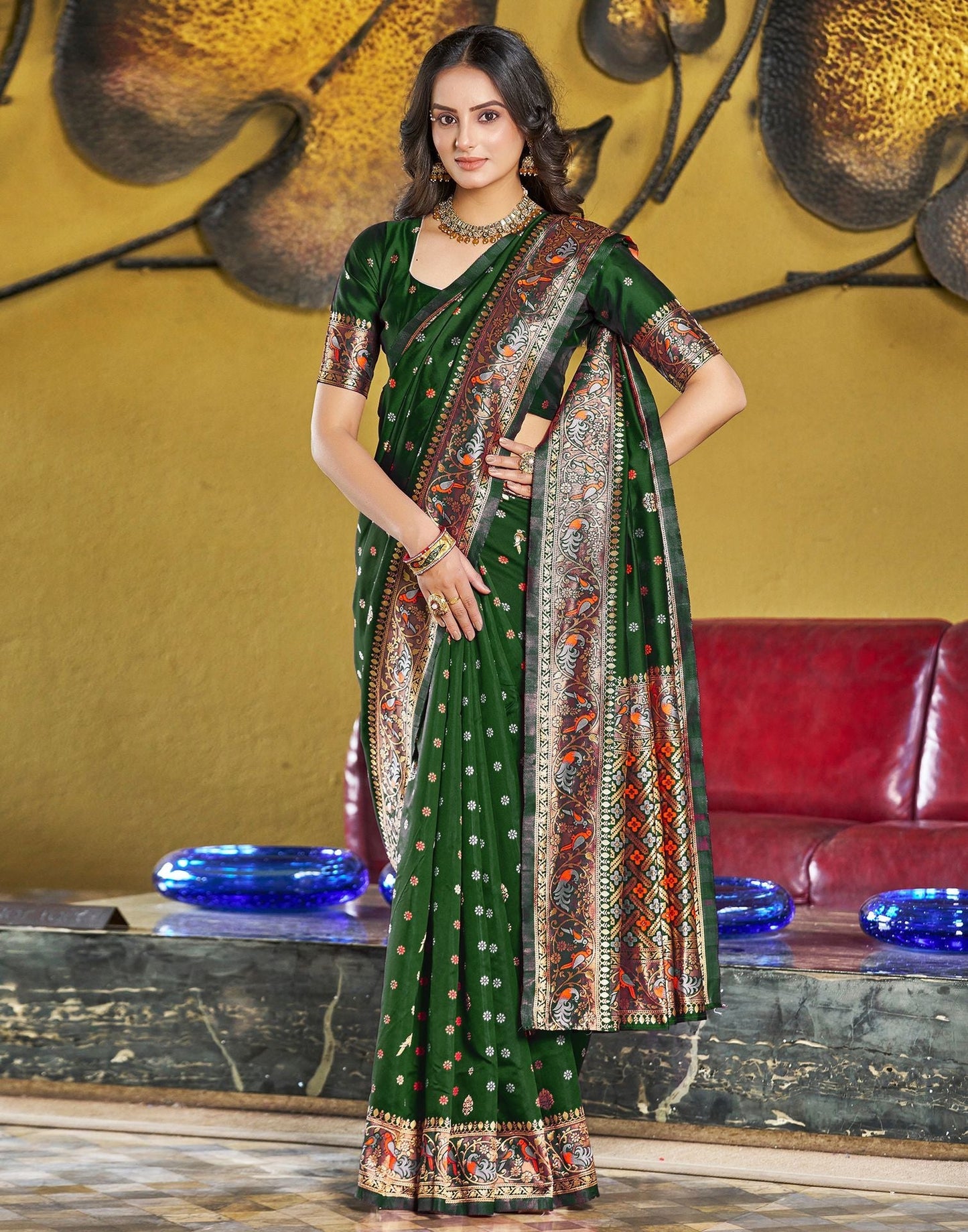 Green Jacquard Silk Saree