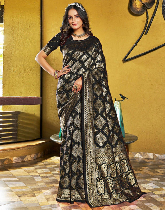 Black Jacquard Silk Saree