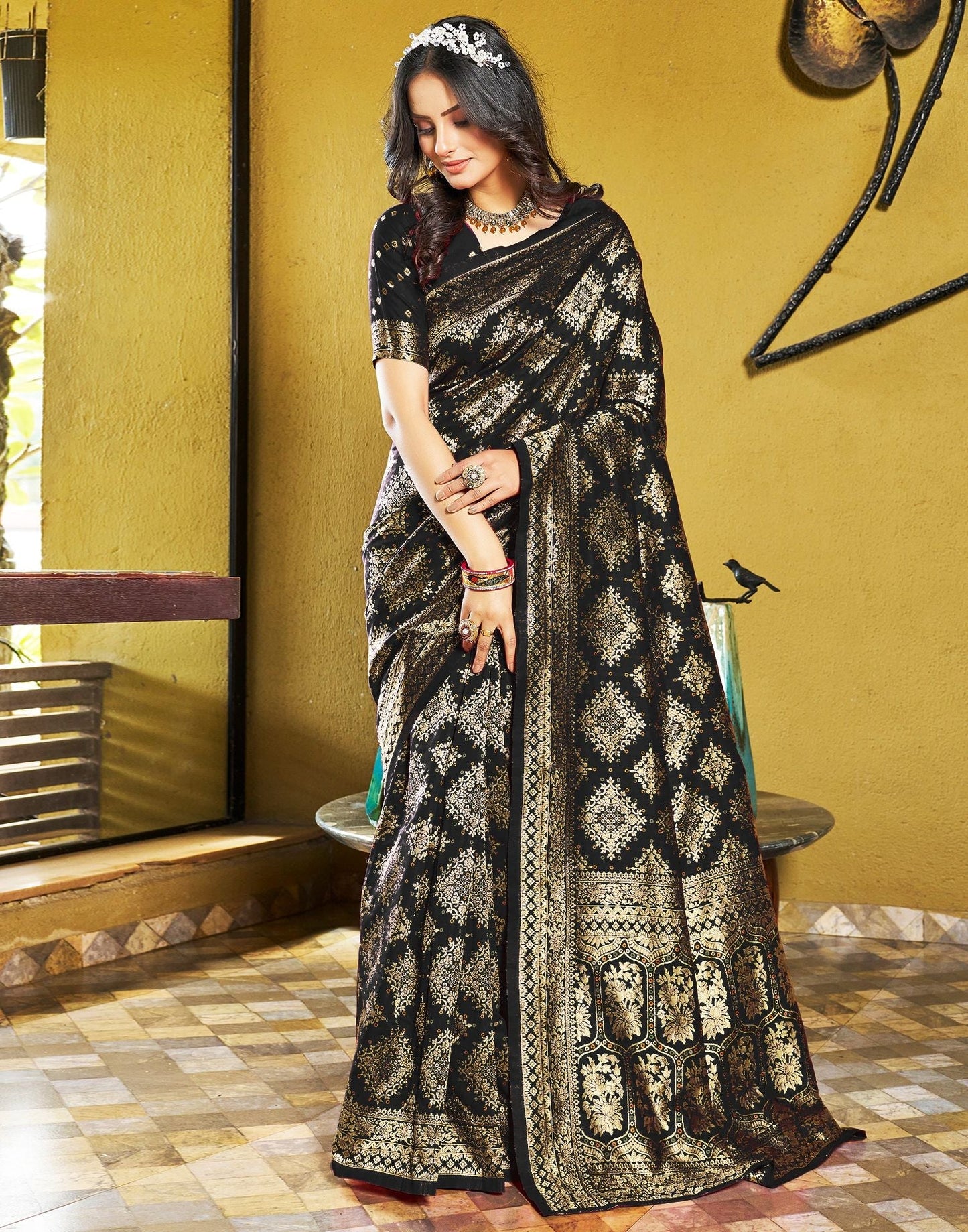 Black Jacquard Silk Saree