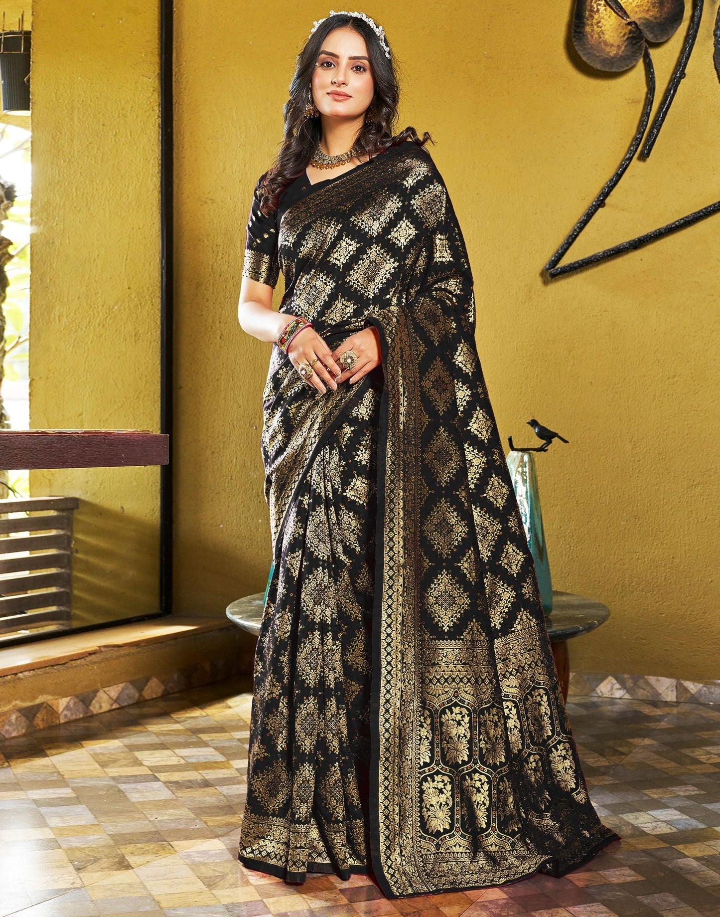 Black Jacquard Silk Saree