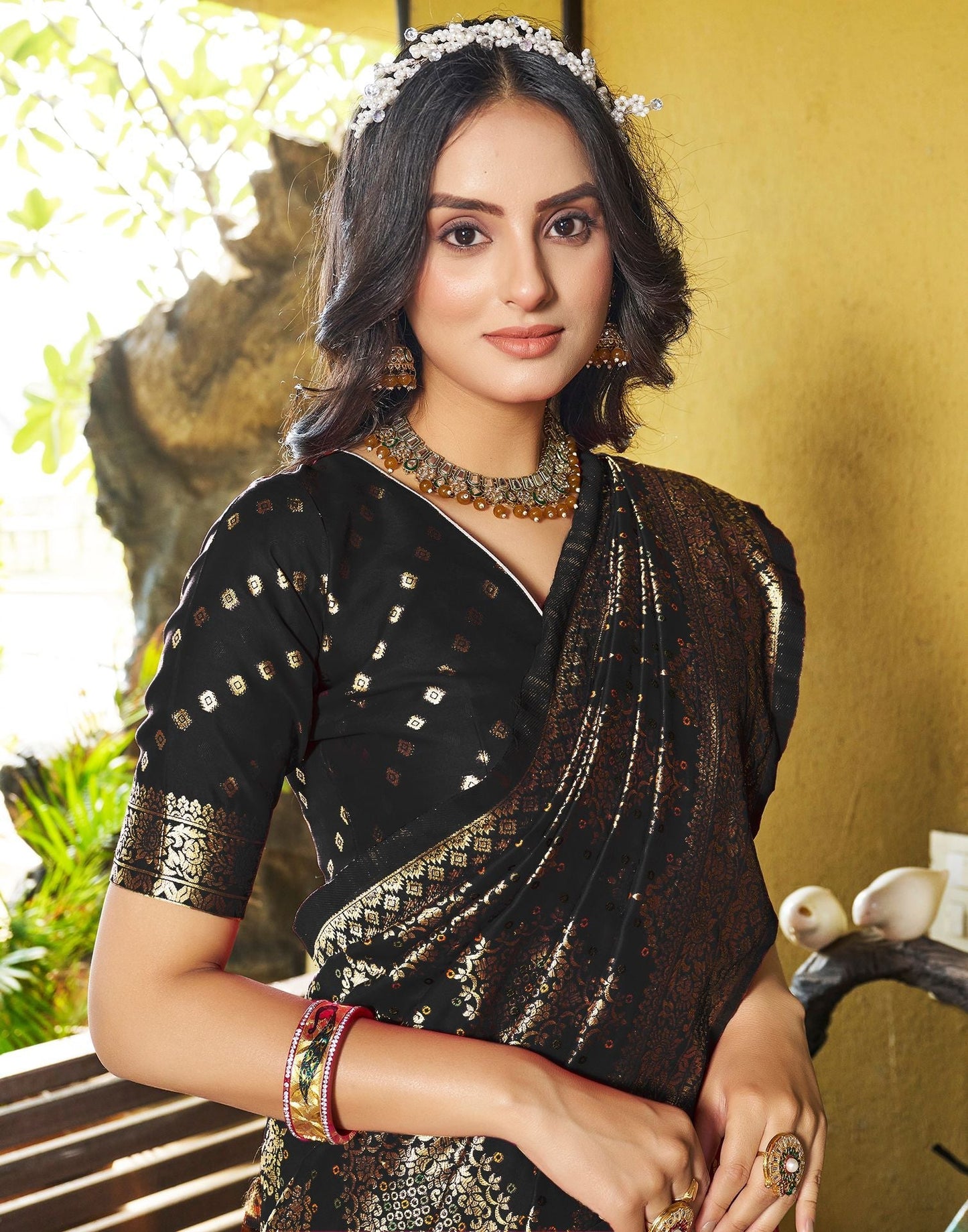 Black Jacquard Silk Saree