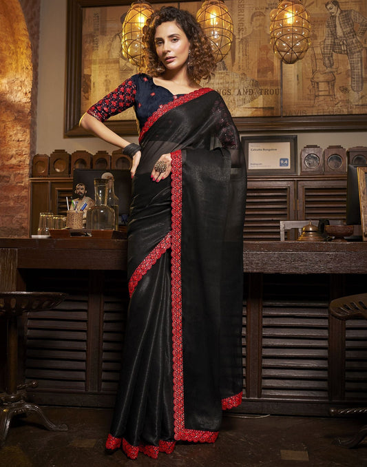 Black Plain Chiffon Saree