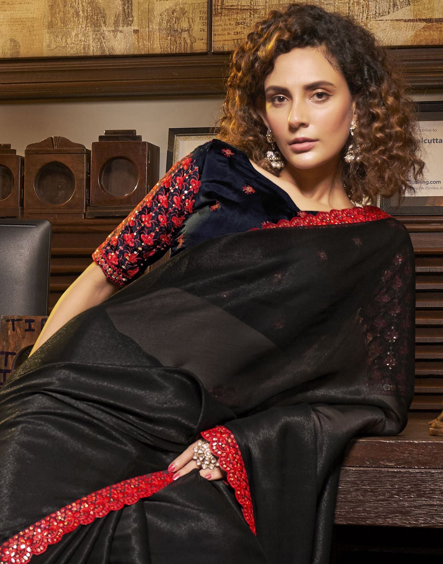 Black Plain Chiffon Saree