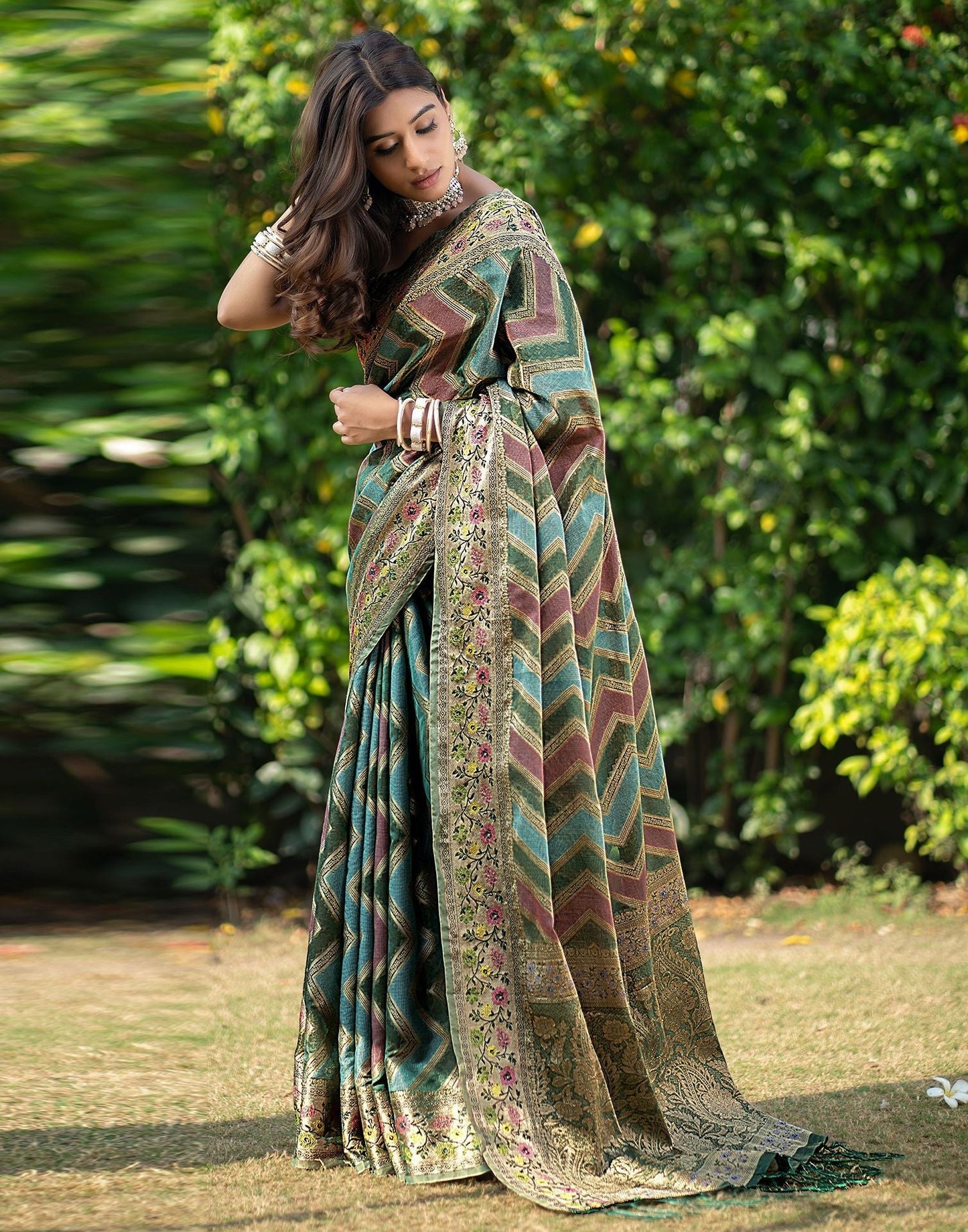 Green Jacquard Organza Saree