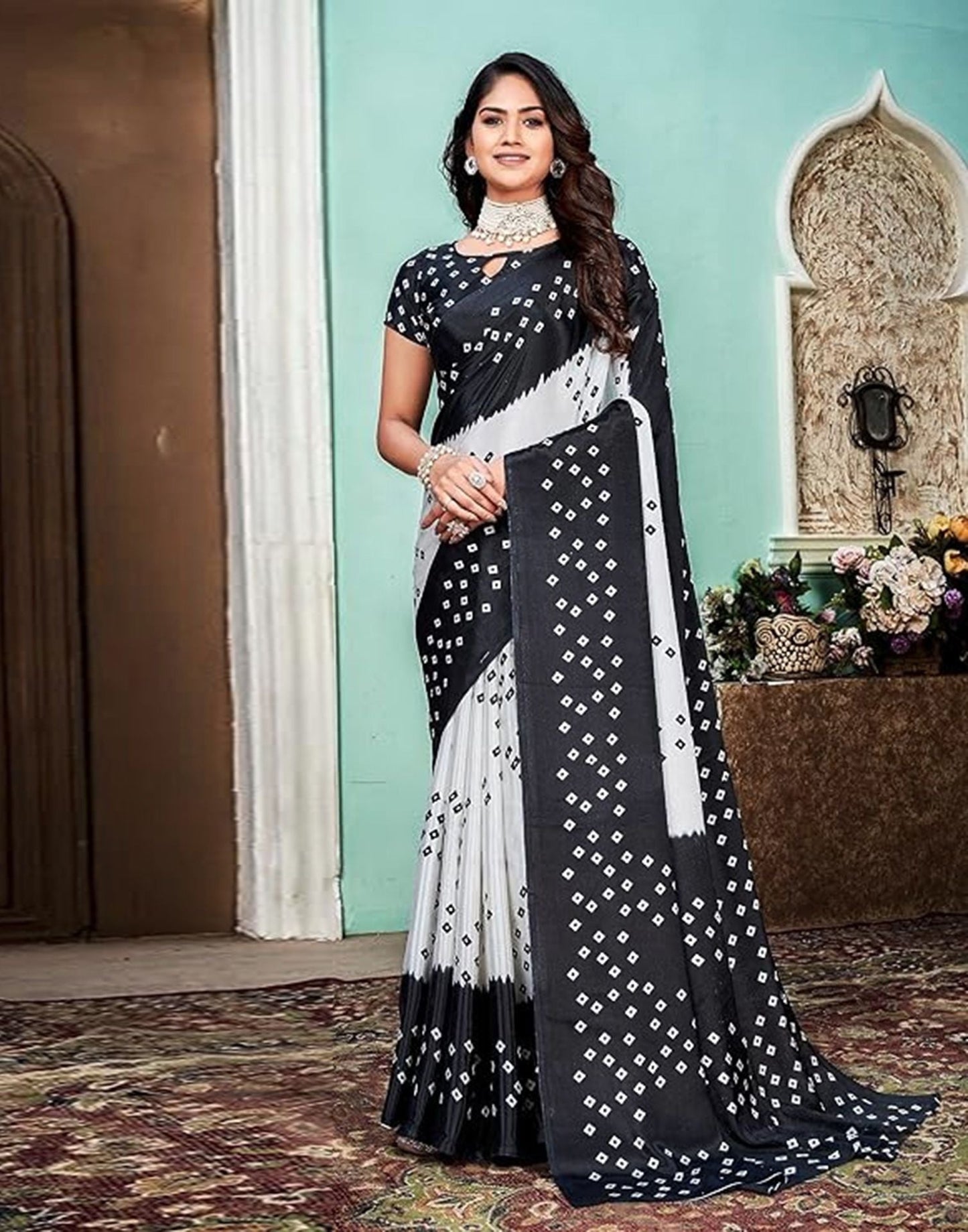 Black Printed Chiffon Saree