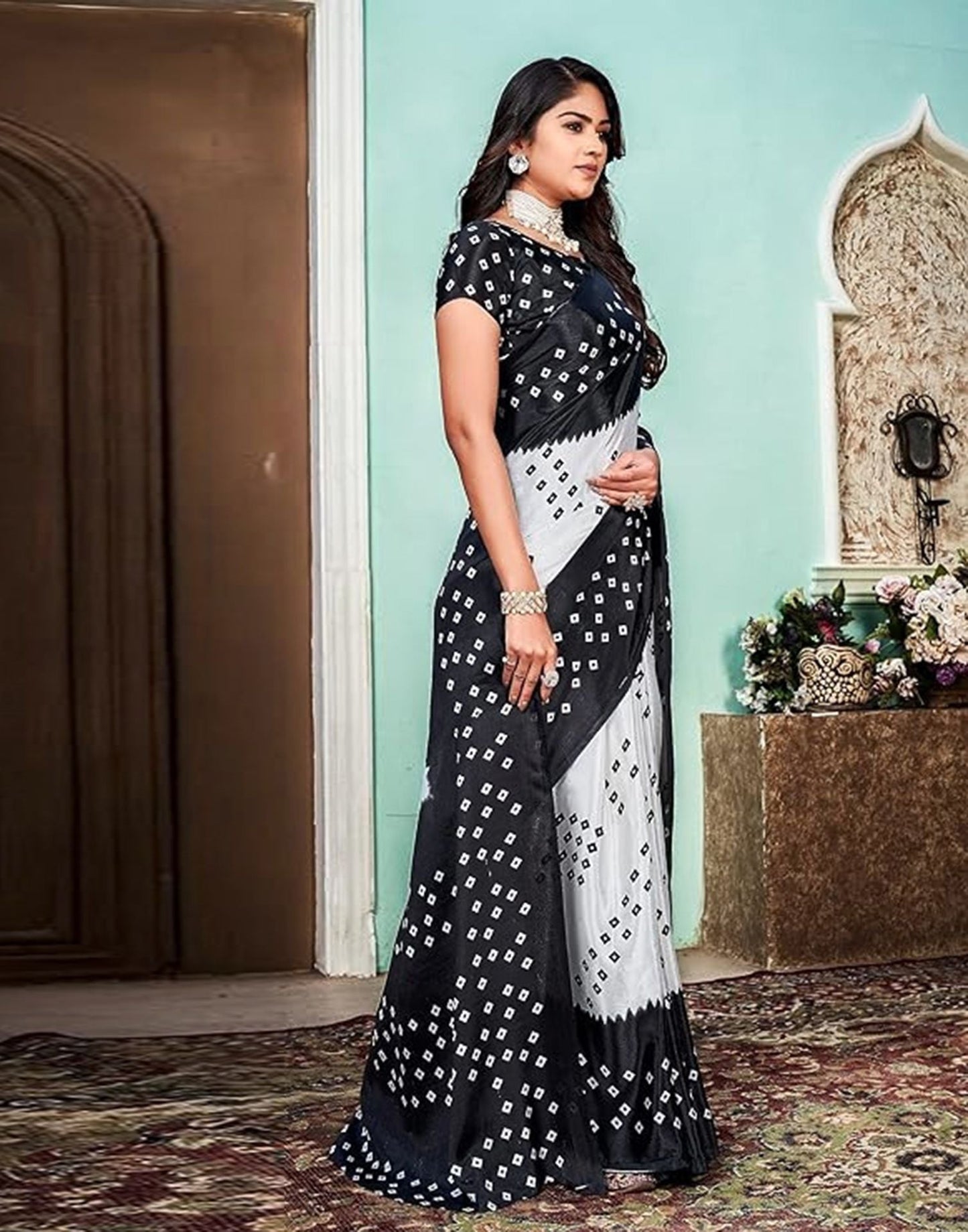 Black Printed Chiffon Saree