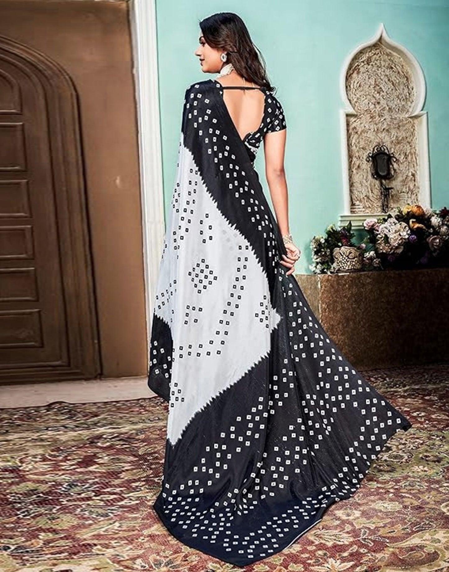 Black Printed Chiffon Saree