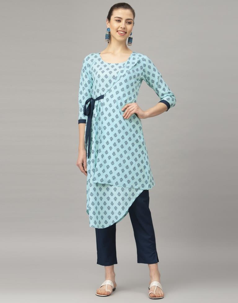 Attractive Sky Blue Coloured Printed Rayon Kurti