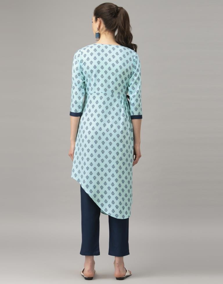 Attractive Sky Blue Coloured Printed Rayon Kurti