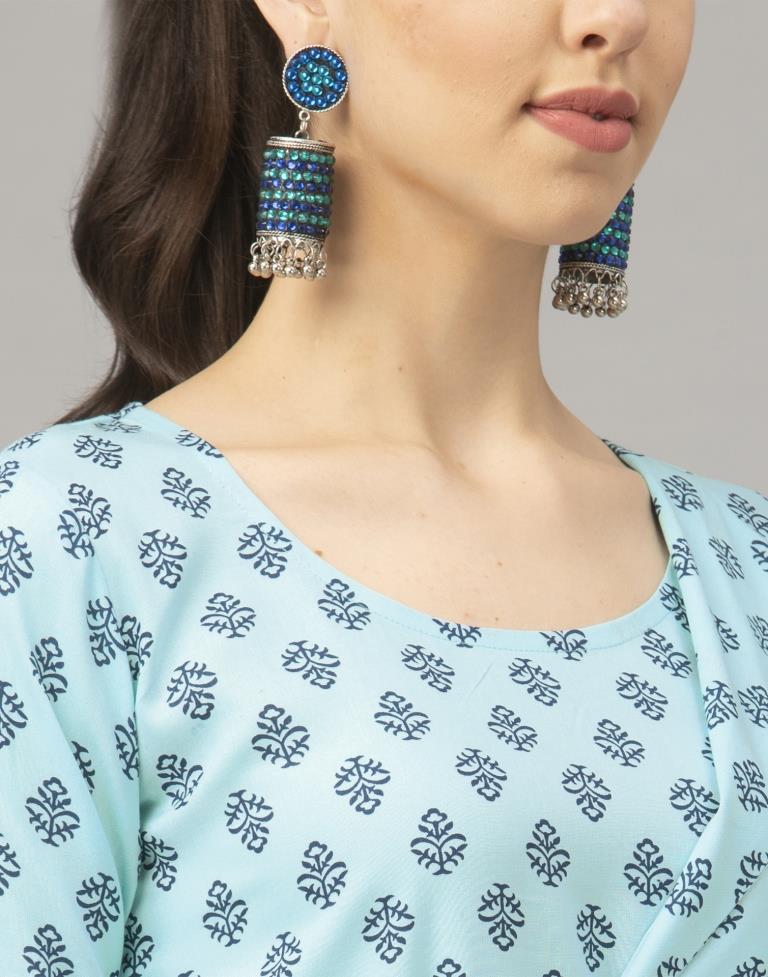 Attractive Sky Blue Coloured Printed Rayon Kurti