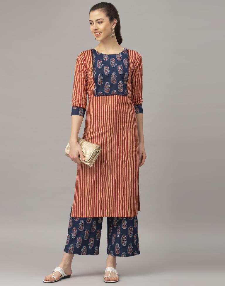 Graceful Red Coloured Table Printed Cotton Blend Kurti