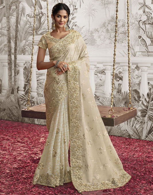 Off White Plain Silk Saree