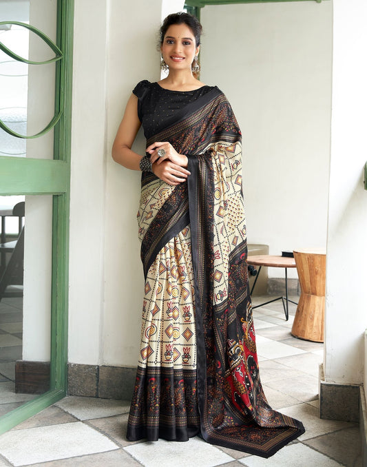 Black Printed Silk Saree