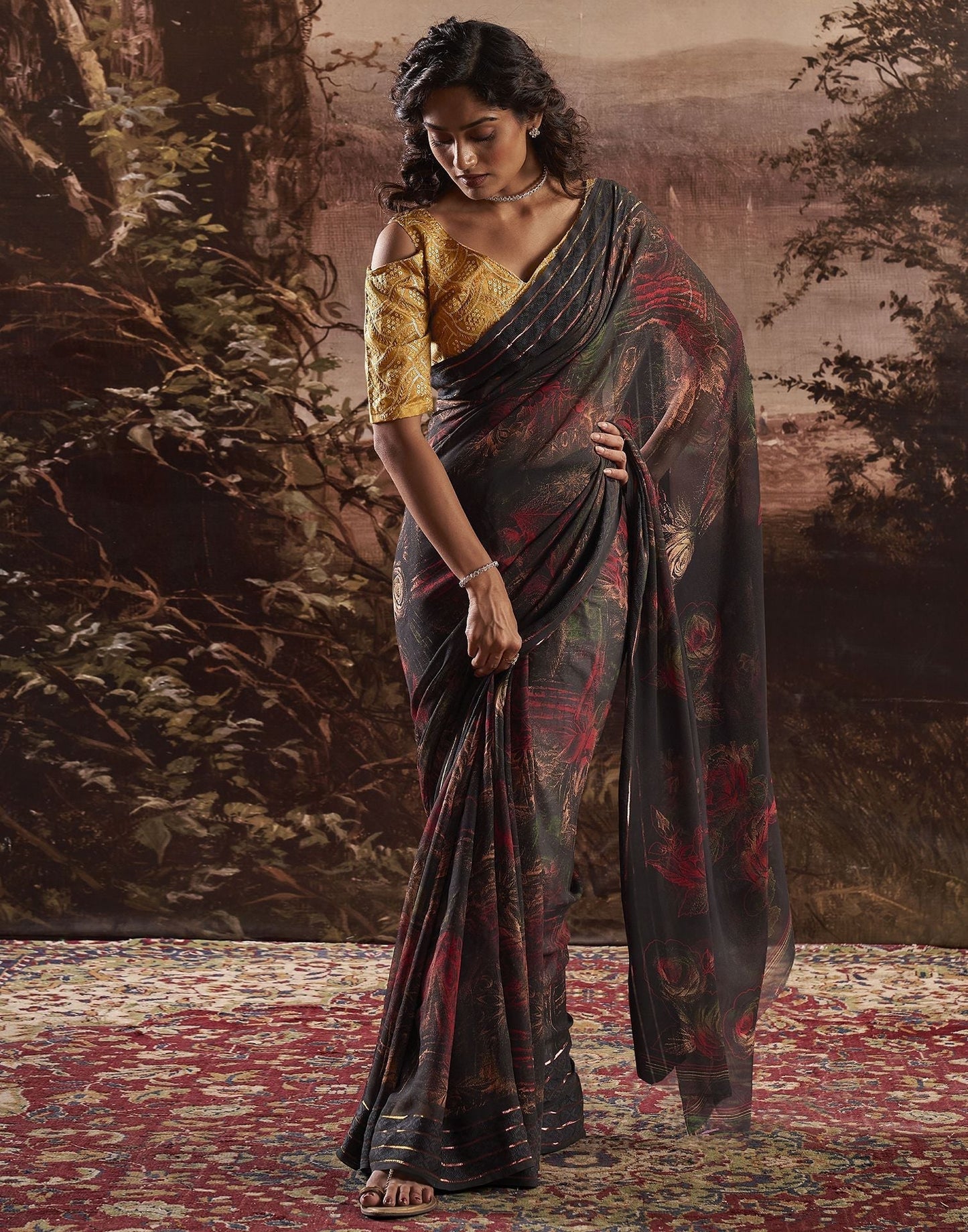 Black Printed Georgette Saree