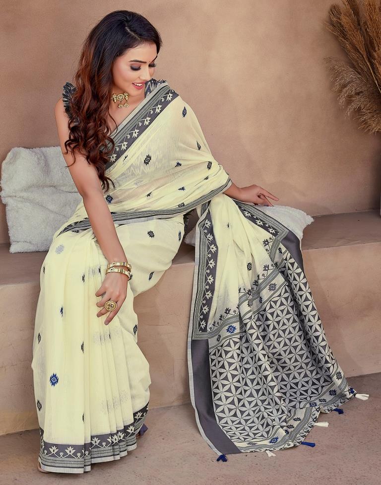 Off White Silk Plain Sarees