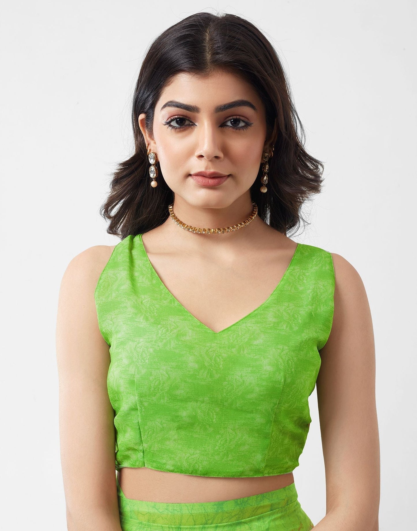 Parrot Green Printed Georgette Saree