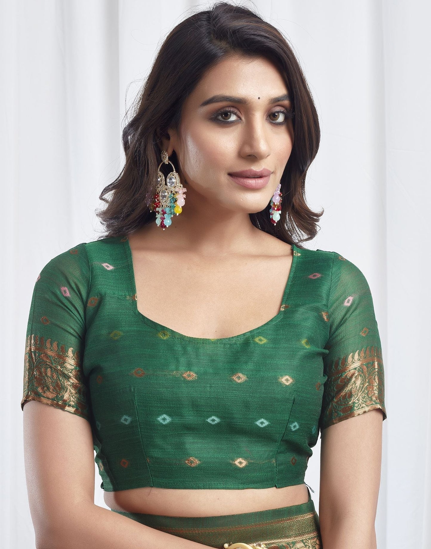 Green Jacquard Linen Saree