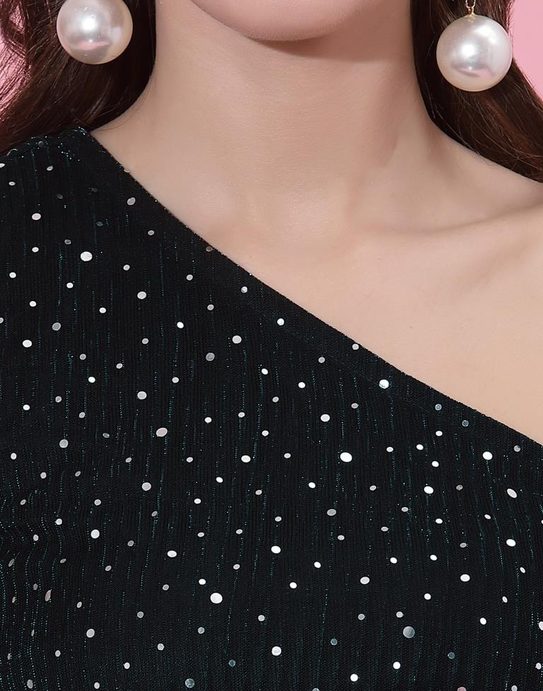 Black One Shoulder Sparkle Top