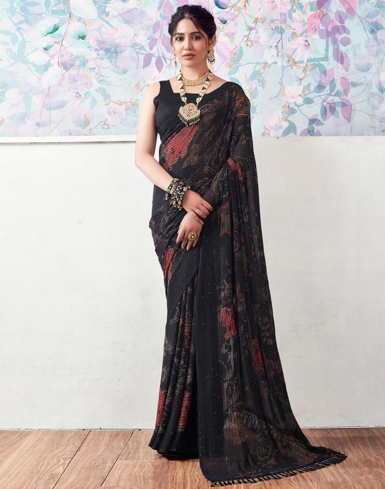 Black Georgette Printed Sarees