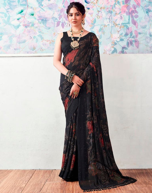 Black Georgette Printed Sarees