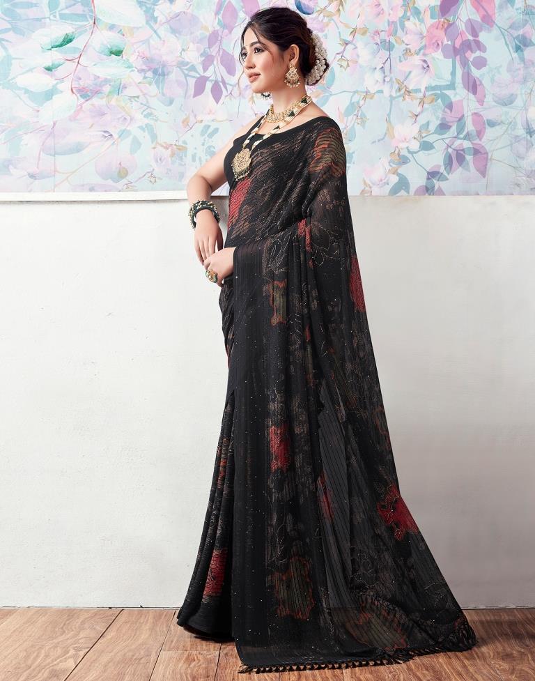 Black Georgette Printed Sarees