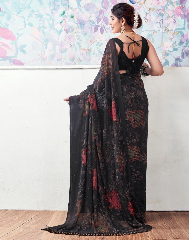 Black Georgette Printed Sarees