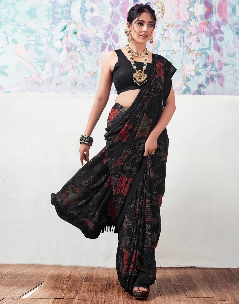 Black Georgette Printed Sarees