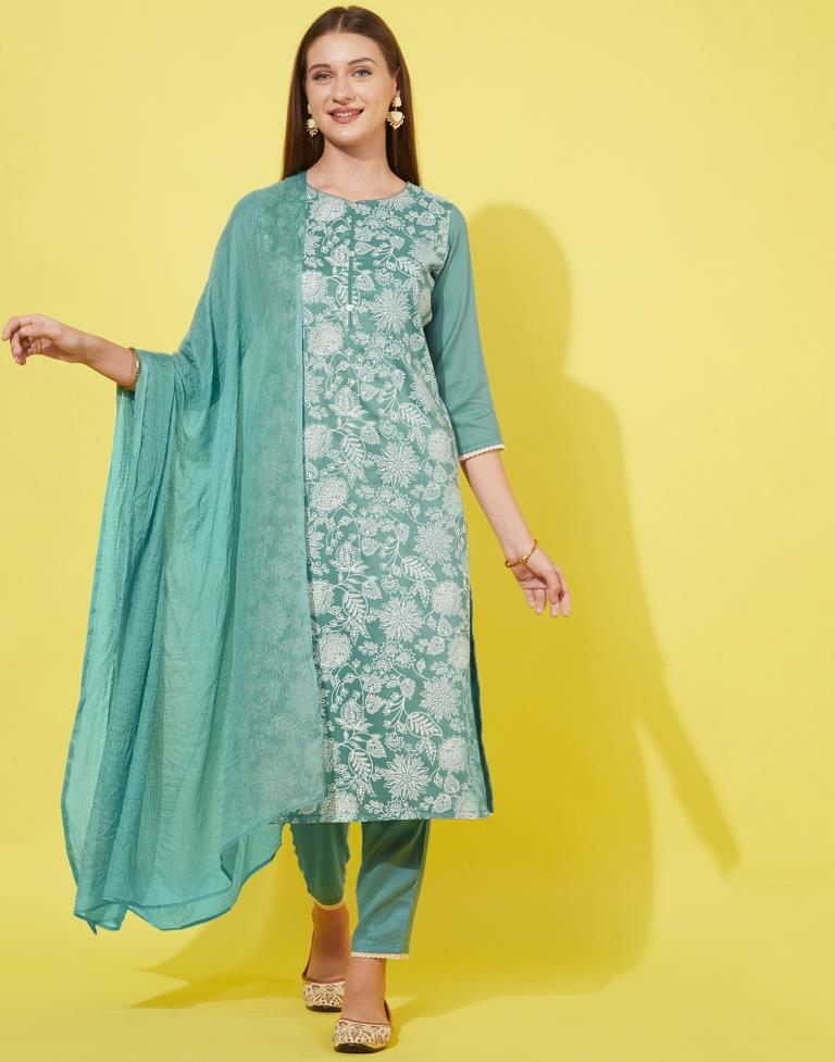 Green Kurti With Pant And Dupatta