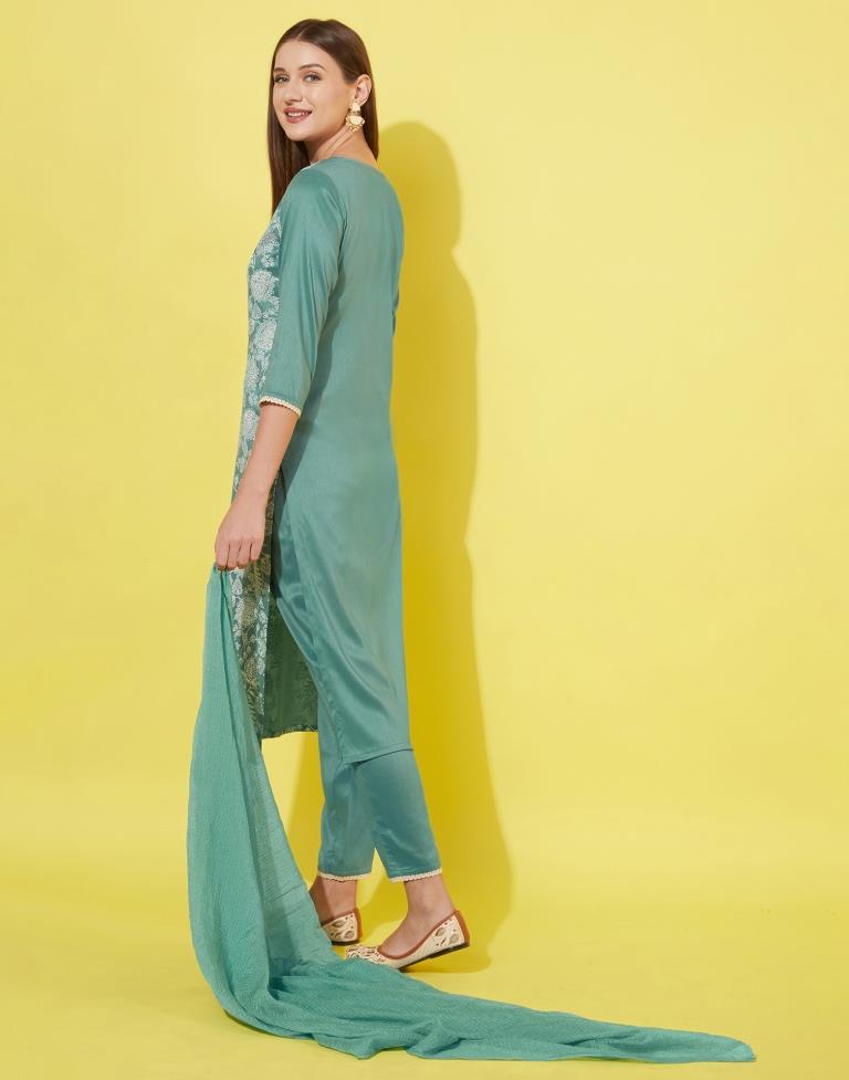 Green Kurti With Pant And Dupatta