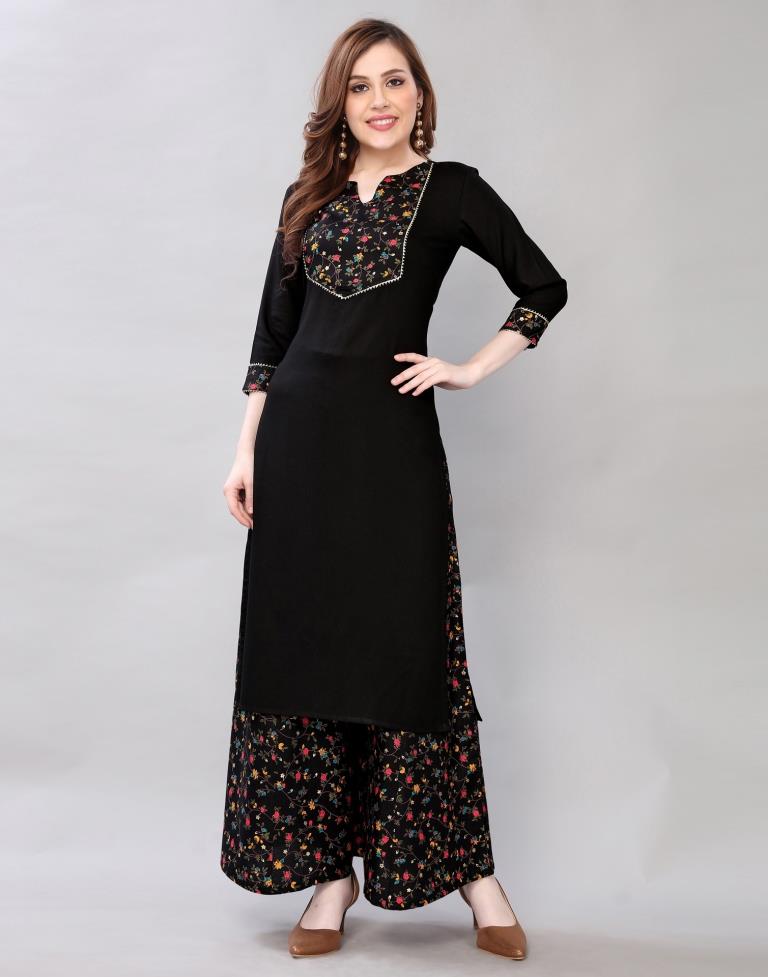 Black Coloured Rayon Printed Kurti With Palazzo