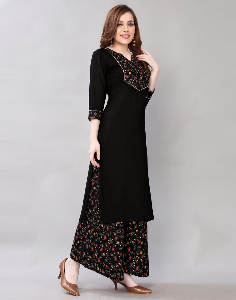 Black Coloured Rayon Printed Kurti With Palazzo