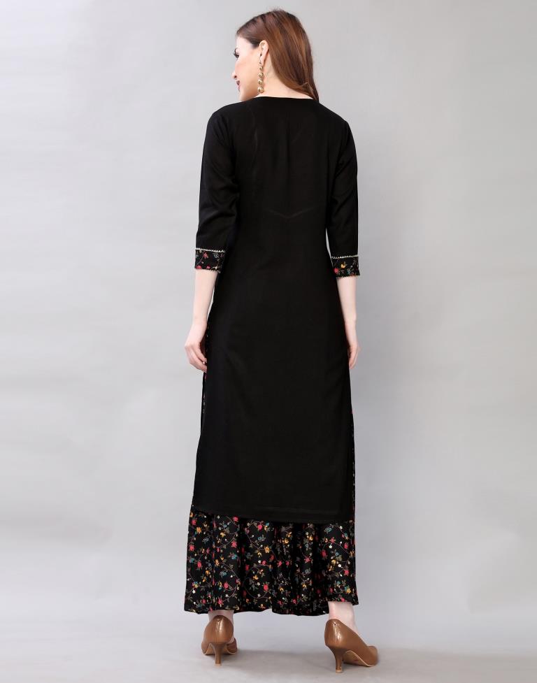 Black Coloured Rayon Printed Kurti With Palazzo