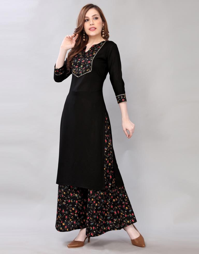 Black Coloured Rayon Printed Kurti With Palazzo