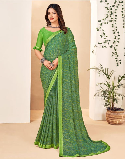 Green Georgette Printed Sarees